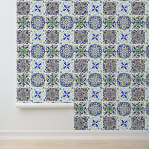 Italian Majolica Style Tile Pattern Wallpaper