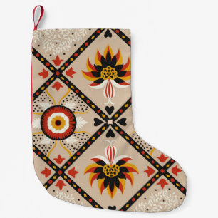 Italian majolica tile. Embroidery with flowers and Small Christmas Stocking