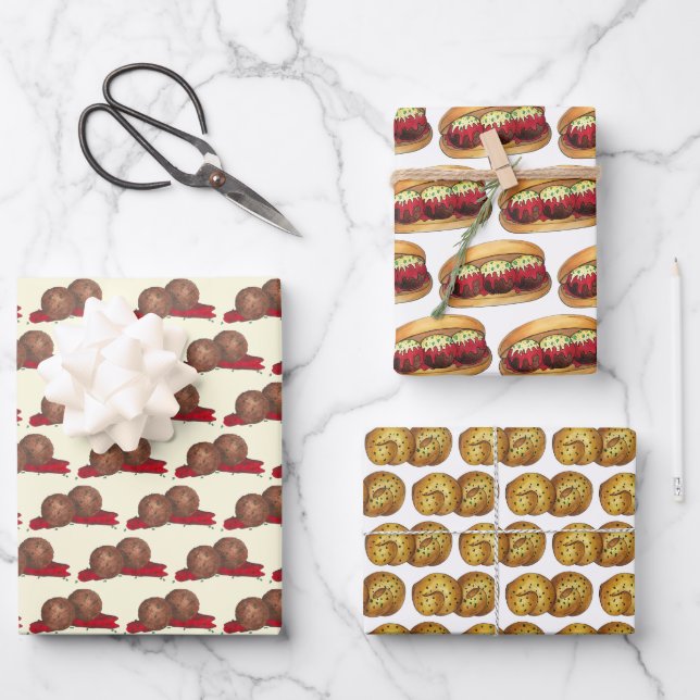 Italian Meatball Sub Marinara Sauce Garlic Knots Wrapping Paper Sheet (Front)