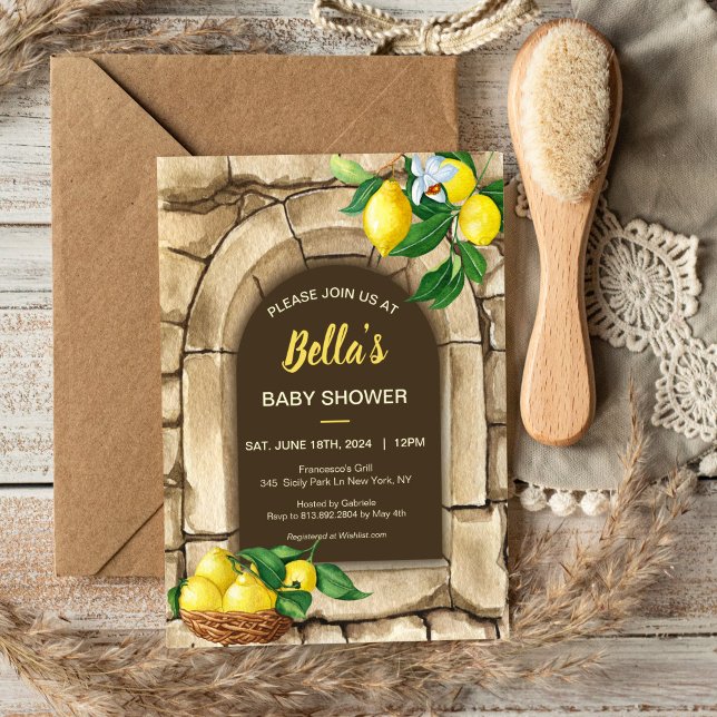 Italian Mediterranean Lemon Rustic Baby Shower  Invitation (Creator Uploaded)