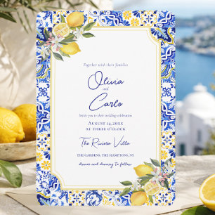 Italian Mediterranean Tile & Lemon Wedding Holiday Card