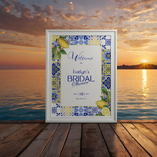 Italian Mosaic Blue Tile & Lemons Bridal Shower Poster