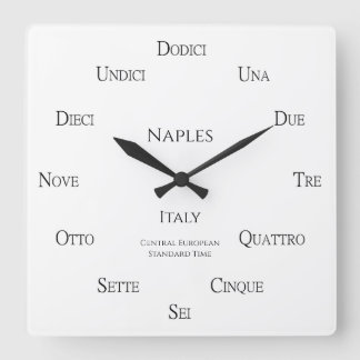 Italian Numbers Custom City Country Time Zones Square Wall Clock