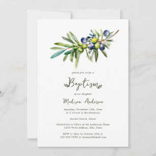 Italian Olive Branch Baptism Religious Event Invitation