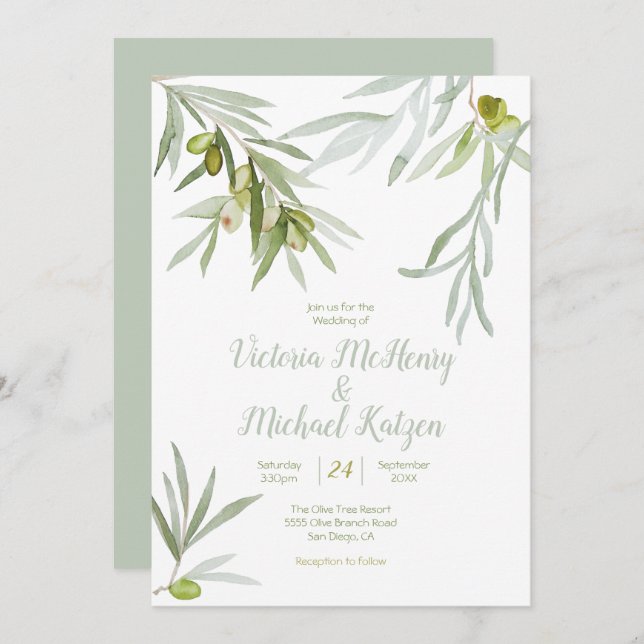 Italian Olive branch Wedding Invitations (Front/Back)
