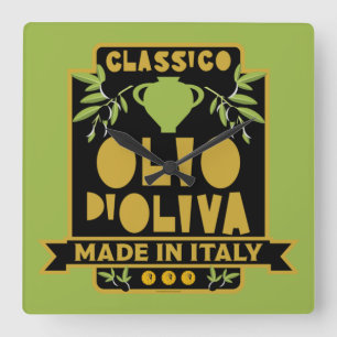 Italian Olive Oil Wall Art Square Wall Clock