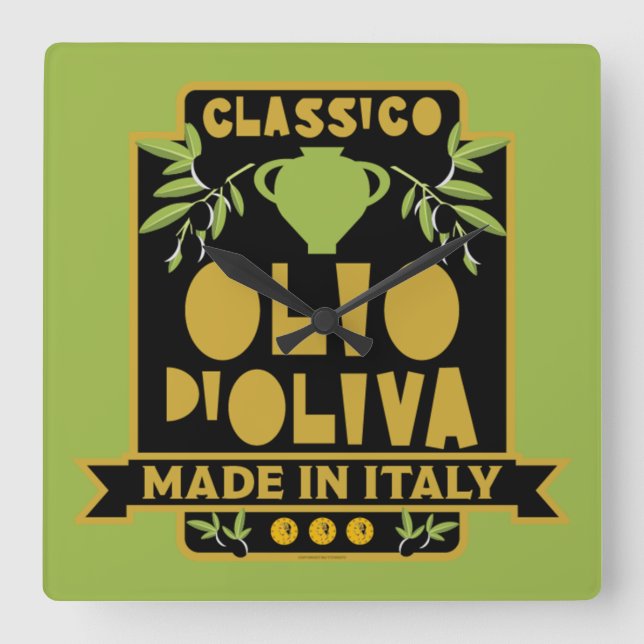  Italian Olive Oil Wall Art Square Wall Clock (Front)