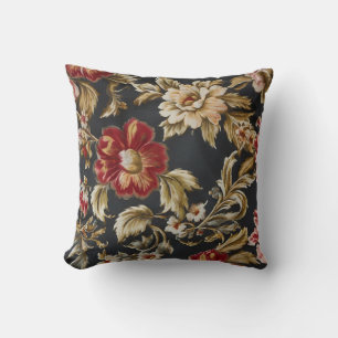Italian Opulent White and Red Flowers with Leaves Cushion