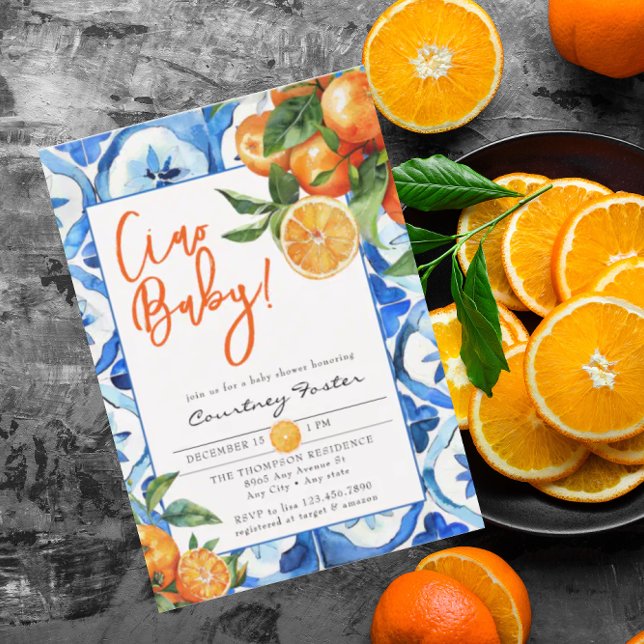 Italian Orange Watercolor Baby Shower Invitation (Creator Uploaded)