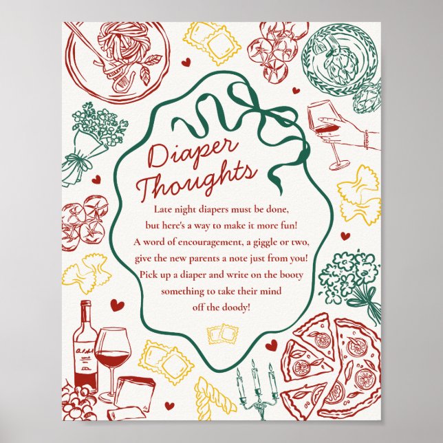 Italian Pasta Baby Shower Diaper Thoughts Game Poster (Front)