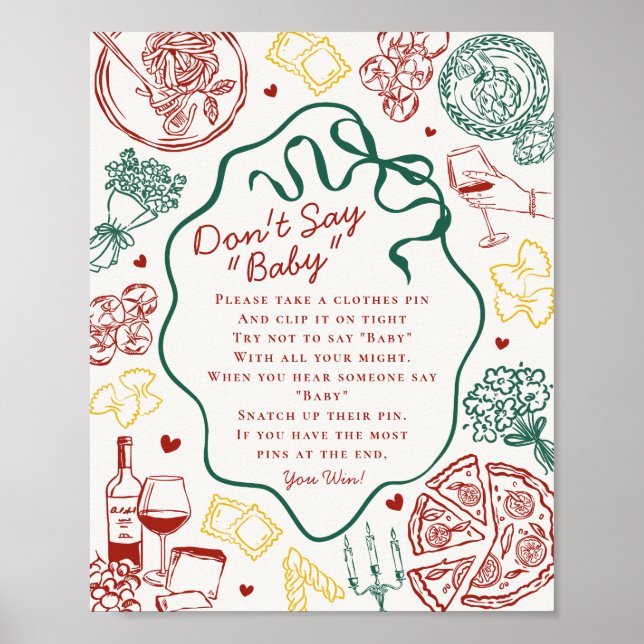 Italian Pasta Baby Shower Dont Say Baby Game Poster (Front)