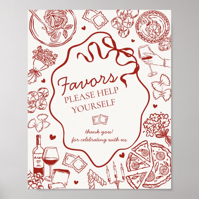 Italian Pasta Dinner Party Favors Sign (Front)