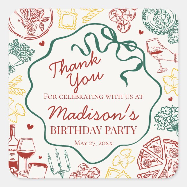 Italian Pasta Holy Cannoli Birthday Party Favor Square Sticker (Front)