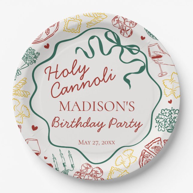 Italian Pasta Holy Cannoli Birthday Party Paper Plate (Front)