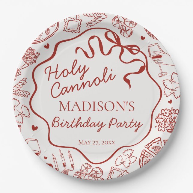 Italian Pasta Holy Cannoli Birthday Party Paper Plate (Front)