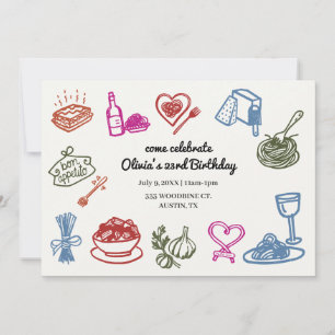 Italian Pasta Party Birthday Colourful Invitation