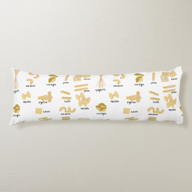 Italian Pasta Shapes & Names Pattern Body Cushion (Front)
