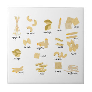 Italian Pasta Shapes & Names Pattern Ceramic Tile