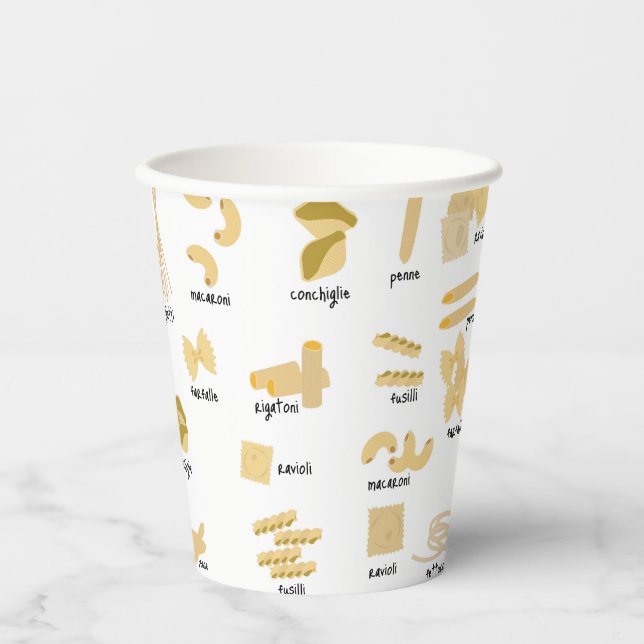 Italian Pasta Shapes & Names Pattern Paper Cups (Front)