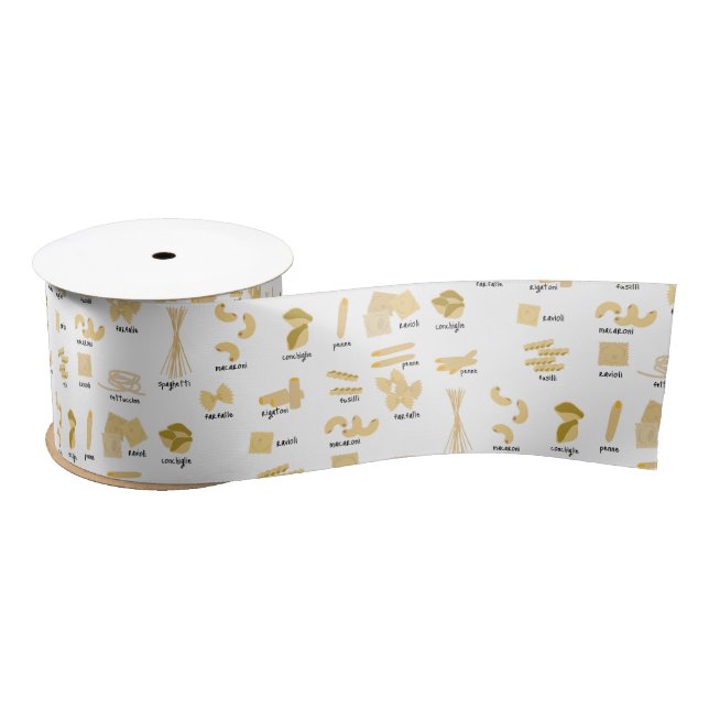 Italian Pasta Shapes & Names Pattern Satin Ribbon (Spool)