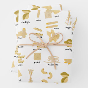 Italian Pasta Shapes & Names Pattern Wrapping Paper Sheet