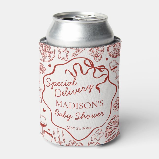 Italian Pasta Special Delivery Baby Shower Favor Can Cooler (Can Front)