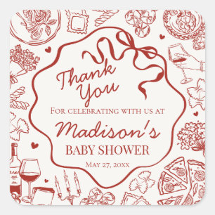 Italian Pasta Special Delivery Baby Shower Favor Square Sticker