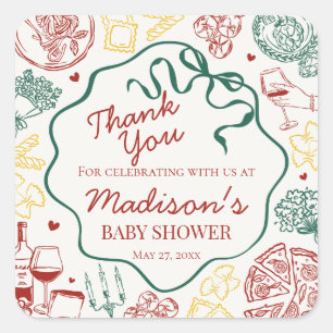 Italian Pasta Special Delivery Baby Shower Favor Square Sticker