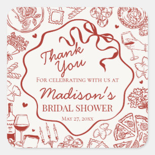 Italian Pasta Thats Amore Bridal Shower Favour Square Sticker