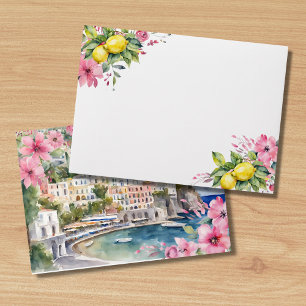 Italian Pink Floral Lemon & Blue Tiles Wedding Envelope