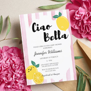 Italian Pink Lemon Ciao Baby Bella Shower Girl Invitation