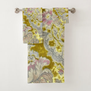 Italian Pink Paisley Flowers Bath Towel Set