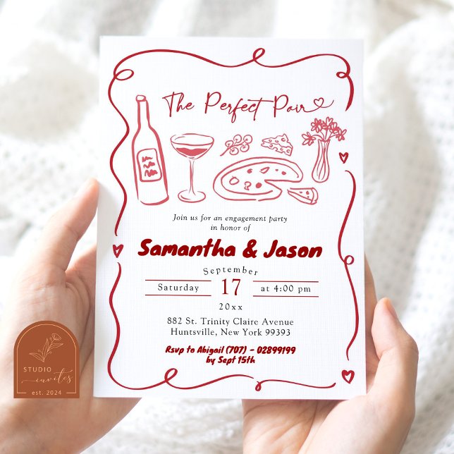 Italian Pizza and Wine Perfect Pair Engagement Invitation (Creator Uploaded)