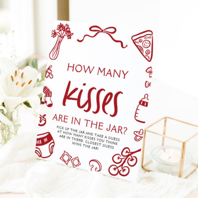Italian Pizza Guess How Many Kisses Baby Shower  Pedestal Sign (Italian Pizza Guess How Many Kisses Baby Shower Sign)