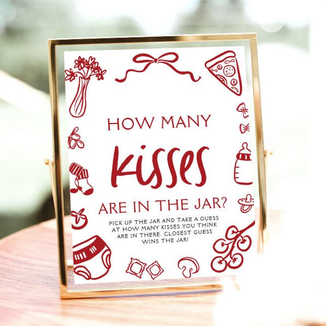 Italian Pizza Guess How Many Kisses Baby Shower  Poster (Italian Pizza Guess How Many Kisses Baby Shower Sign)