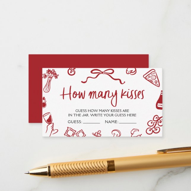 Italian Pizza Guess How Many Kisses Game Ticket Enclosure Card (Front/Back In Situ)