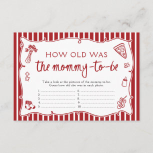 Italian Pizza How Old Was Mummy Baby Shower Game Enclosure Card