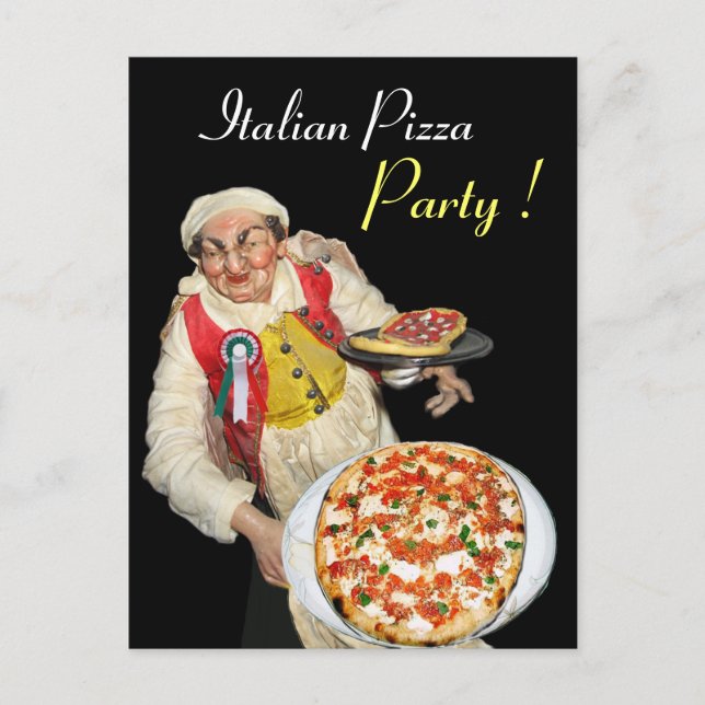 ITALIAN PIZZA PARTY Black Recipe Postcard (Front)