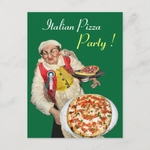 ITALIAN PIZZA PARTY Green Recipe Postcard