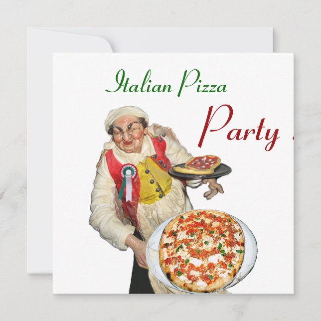 ITALIAN PIZZA PARTY , RESTAURANT green white Invitation (Front)