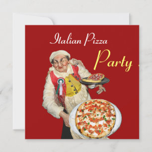 ITALIAN PIZZA PARTY , RESTAURANT red black Invitation