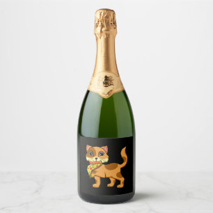 Italian Pizza Pie Cat Lover Cat Whisperer Animal Sparkling Wine Label