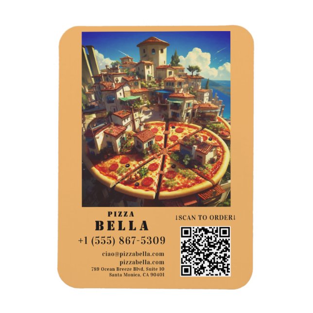 Italian Pizza Scan to Order QR Code Custom Magnet (Vertical)