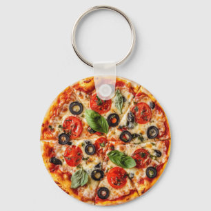 Italian pizza with tomatoes, olives, and basil key ring