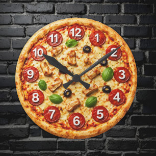Italian Pizzeria Pizza Kitchen or Restaurant Round Clock