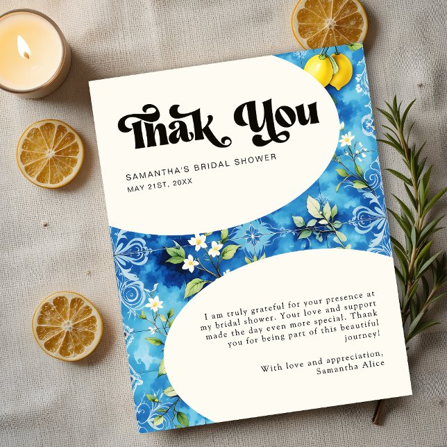 Italian Positano Amalfi Lemon Citrus Bridal Shower Thank You Card (Creator Uploaded)
