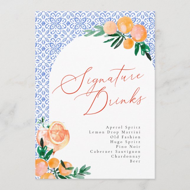 Italian Positano Aperol Spritz Signature Drinks Menu (Front)