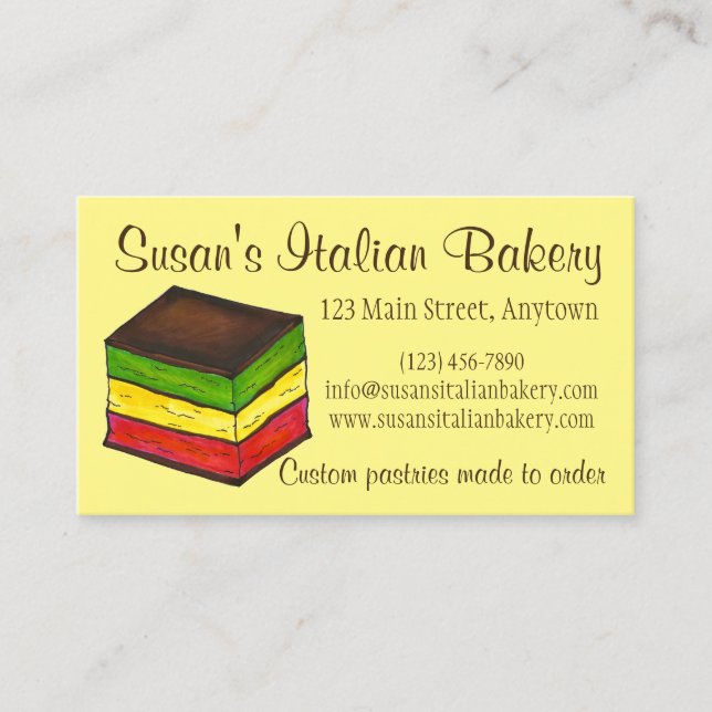 Italian Rainbow Seven Layer Cookie Bakery Pastry Business Card (Front)