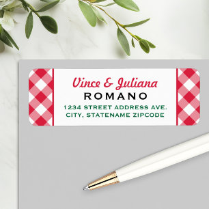 Italian Red Chequered Wedding Return Address Label