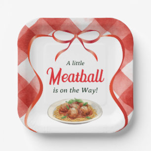 Italian Red Gingham Meatball Pasta Baby Shower Paper Plate